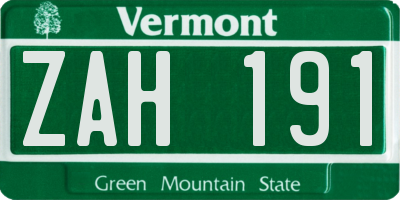VT license plate ZAH191