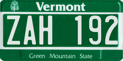 VT license plate ZAH192