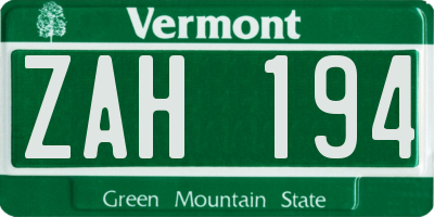 VT license plate ZAH194