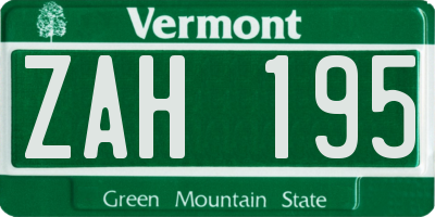 VT license plate ZAH195