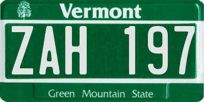 VT license plate ZAH197