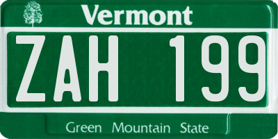 VT license plate ZAH199