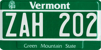 VT license plate ZAH202