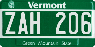 VT license plate ZAH206