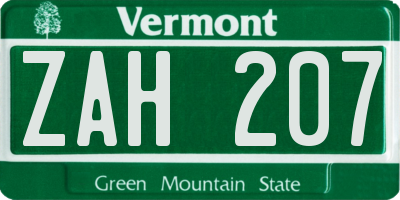 VT license plate ZAH207