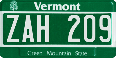 VT license plate ZAH209