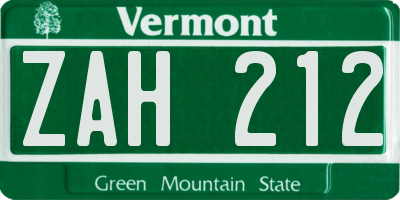 VT license plate ZAH212