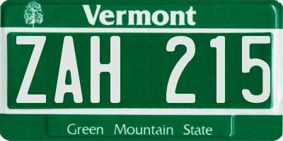 VT license plate ZAH215