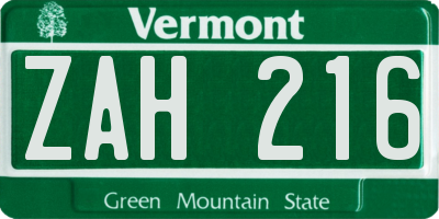 VT license plate ZAH216