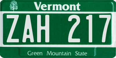 VT license plate ZAH217