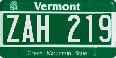 VT license plate ZAH219