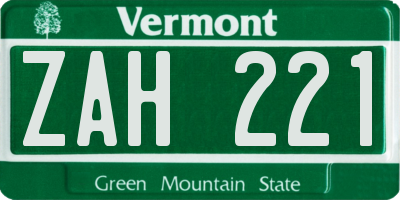 VT license plate ZAH221