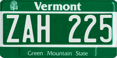 VT license plate ZAH225