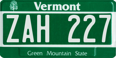 VT license plate ZAH227