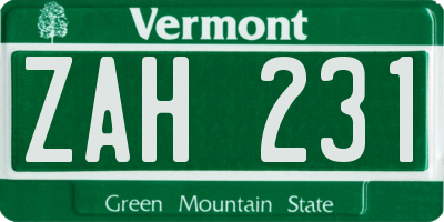 VT license plate ZAH231