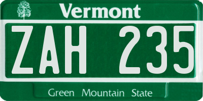 VT license plate ZAH235