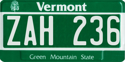 VT license plate ZAH236