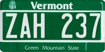 VT license plate ZAH237