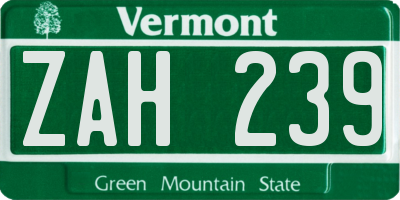 VT license plate ZAH239
