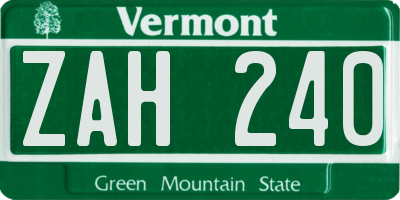 VT license plate ZAH240