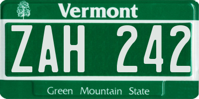 VT license plate ZAH242