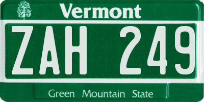 VT license plate ZAH249