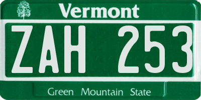 VT license plate ZAH253