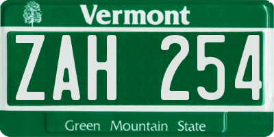 VT license plate ZAH254