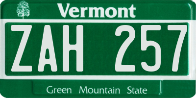 VT license plate ZAH257