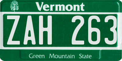 VT license plate ZAH263