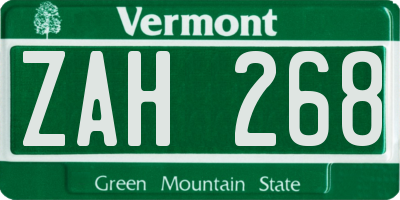VT license plate ZAH268