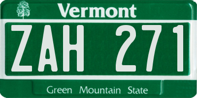 VT license plate ZAH271