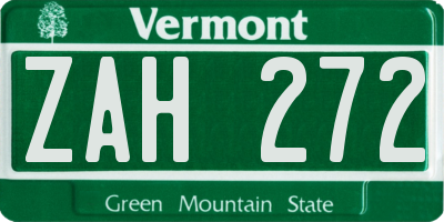 VT license plate ZAH272