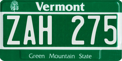 VT license plate ZAH275
