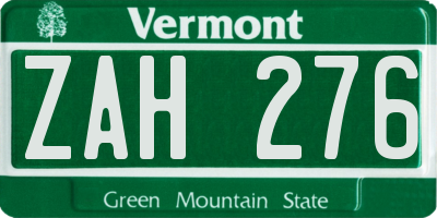 VT license plate ZAH276