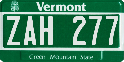 VT license plate ZAH277