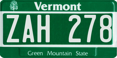 VT license plate ZAH278