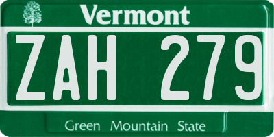 VT license plate ZAH279