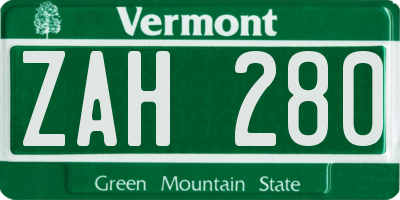 VT license plate ZAH280