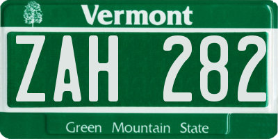 VT license plate ZAH282