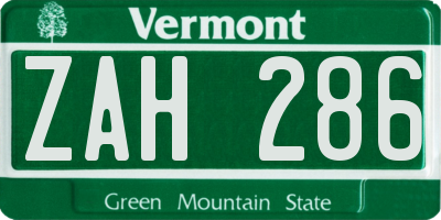 VT license plate ZAH286