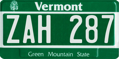 VT license plate ZAH287