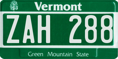 VT license plate ZAH288