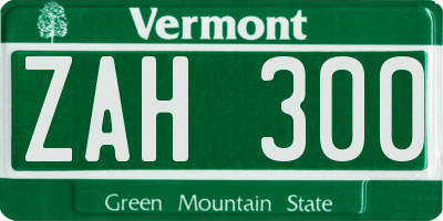 VT license plate ZAH300