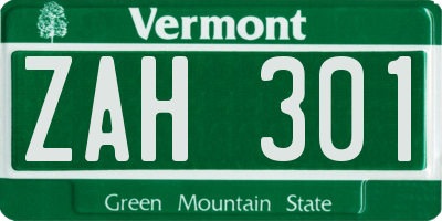 VT license plate ZAH301