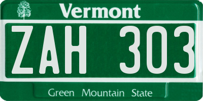 VT license plate ZAH303