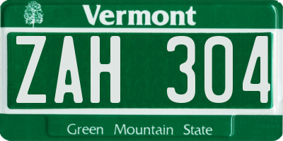 VT license plate ZAH304