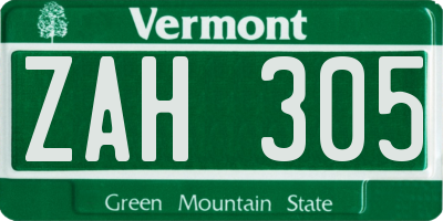 VT license plate ZAH305