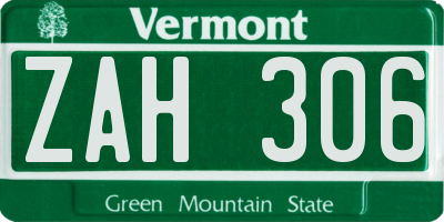 VT license plate ZAH306