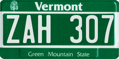 VT license plate ZAH307